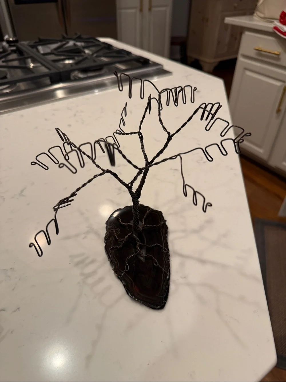 Vintage Wire Tree Jewelry Earring Holder Agate Slice Base Handmade Display